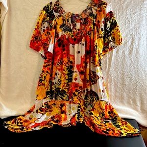 Beverly Drive Woman’s Plus Size 2X Multi Color White/Yellow /Orange Blouse